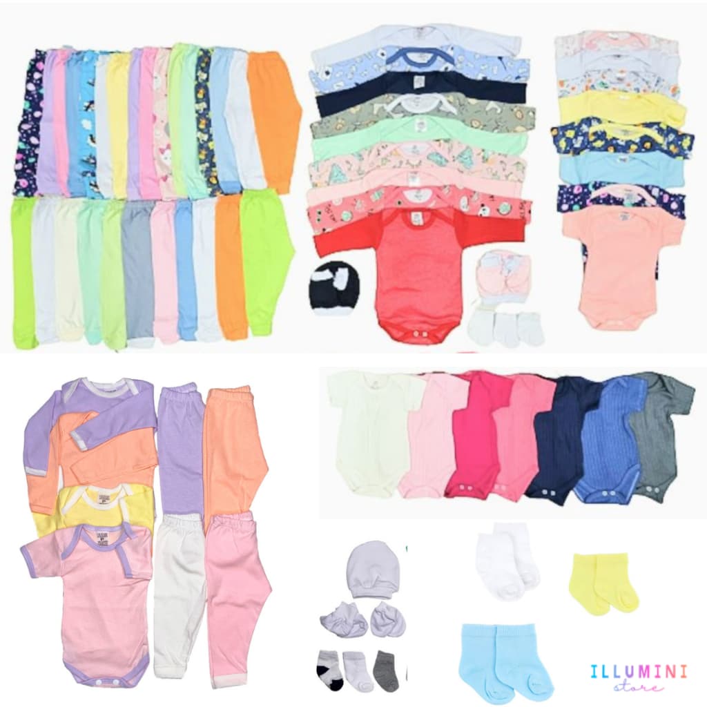 kit 16 peças enxoval Algodão bebê Body Mijão luva touca meia Completo