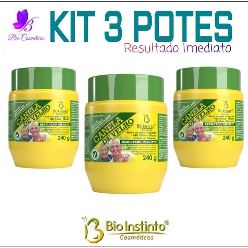 Kit 3 Pomadas Canela de Velho 240gr Massageadora Desodorante Fisioterápica - Bio Instinto