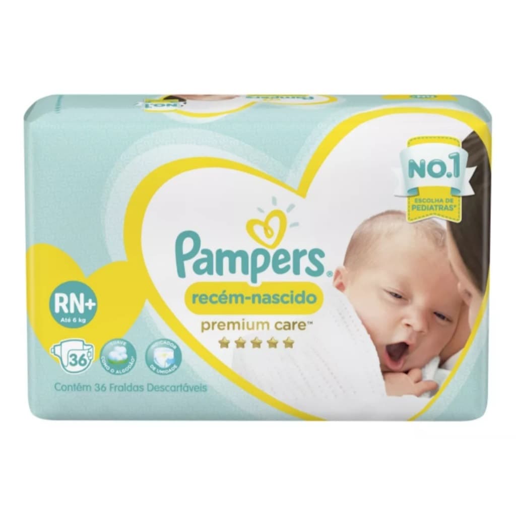 Fraldas Descartáveis Pampers Recém-nascidos Premium Care Rn+ 6Kg Com 36 Unidades