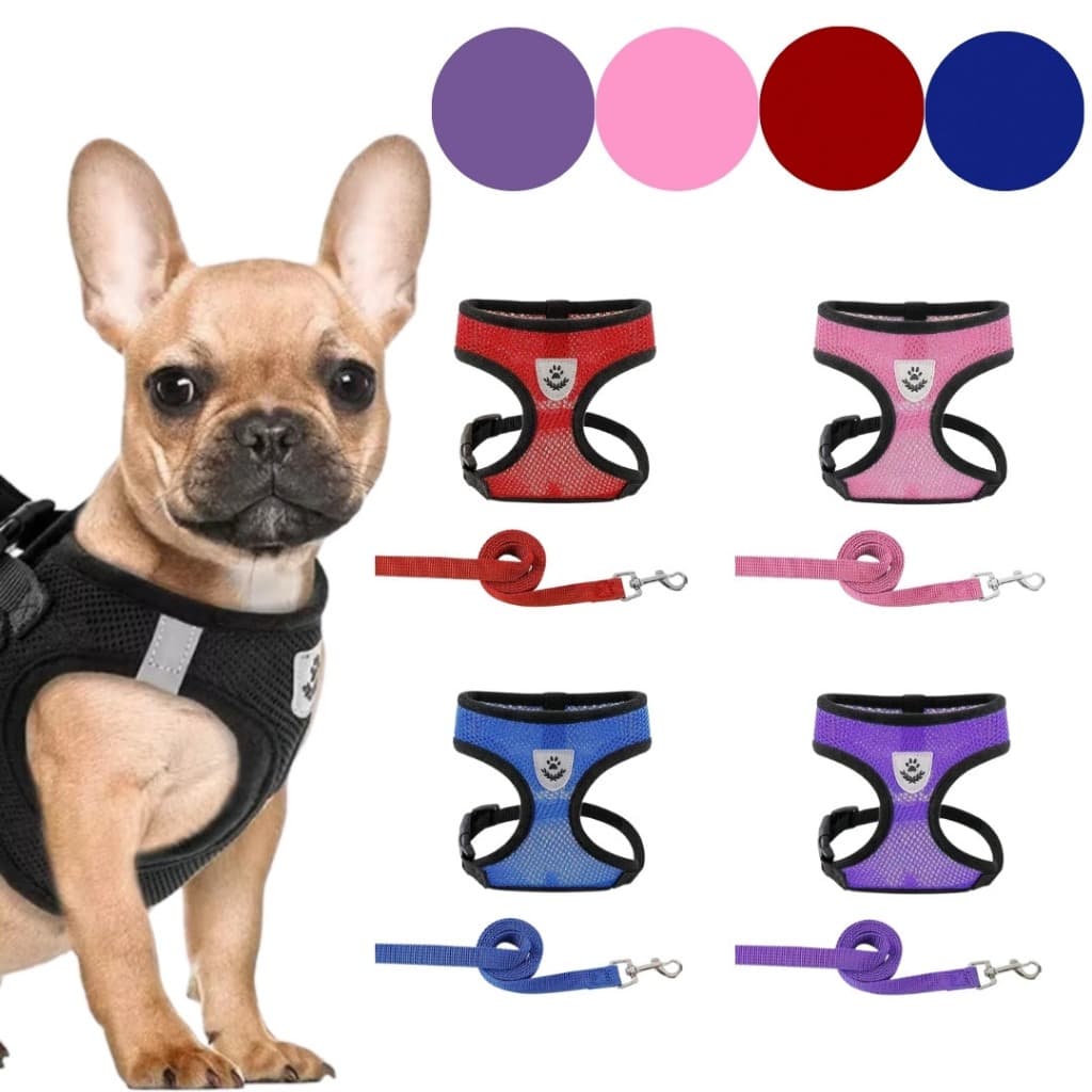 Kit Guia + Peitoral Malha de Náilon Flexível Reflexiva Respirável Fivela de Metal Ajustável para Cachorro Gato LR-0301