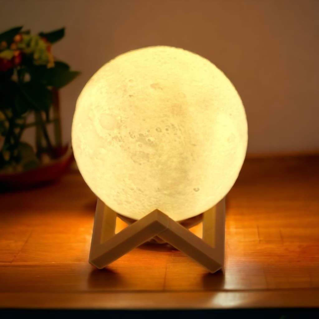 Luminária Lua Cheia 3D Abajur Decoração LED com Alto Relevo e Base para Decoração S/ Fio