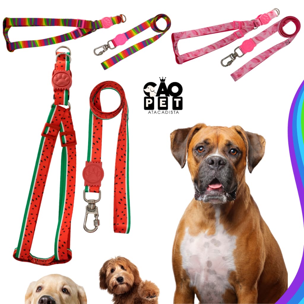 Coleira Peitoral para cachorro de médio e grande porte com guia