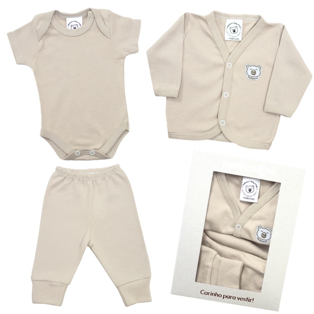 KIT 3 Peças Enxoval Body e Mijão - Roupa Bebê Prematuro e RN Menino(a) - Reborn Azul, Rosa, Unisex