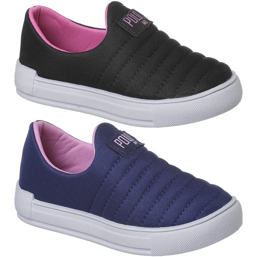 Kit 2 Pares Tenis Calce Facil Infantil Sola Reta Escolar Leve Confortável Menino Menina Envio em 24H