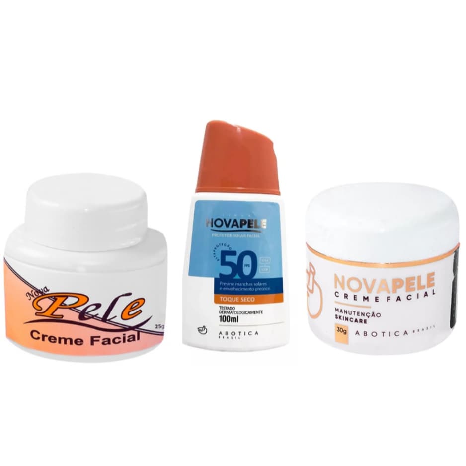 Kit Nova Pele Creme Clareador 25g + Protetor Solar Fps 50 60g + Creme De Manutenção 30g