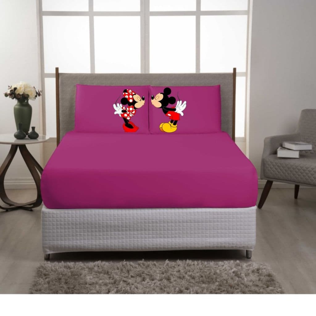 Jogo De Lençol Casal 3 Peças Tematico Diversos Ideal Para Cama Box - Poliester Mickey e Minnie Varias Opções