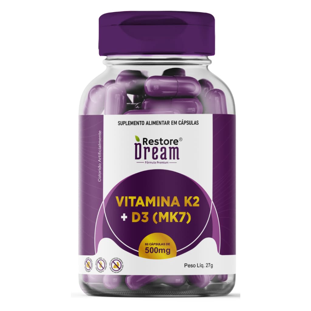 Ossos mais fortes Vitamina K2 mk7 + Vitamina D3 60 capsulas - Restoredream