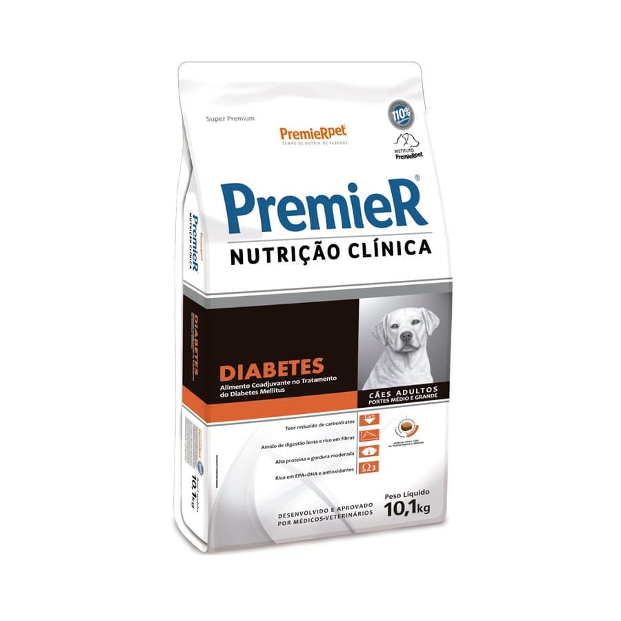 Ração Premier Nutrição Clínica Cães Diabetes Raças Médias e Grandes 10,1kg