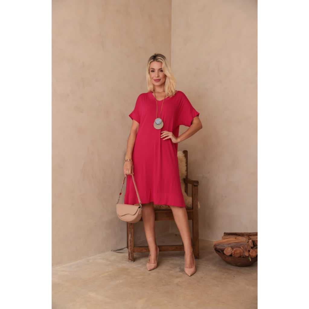 Vestido Bolso Max Feminino 38 a 48 Moda Verão Lançamento Vestido Curto Soltinho Manga Curta Top