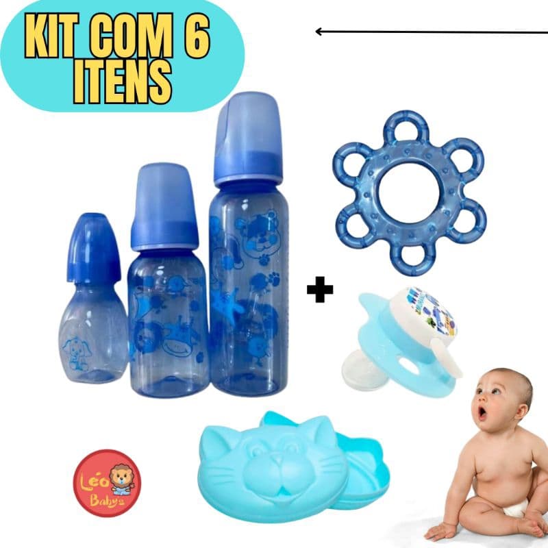 Kit com 3 Mamadeiras Com 6 Itens Para o seu bebê