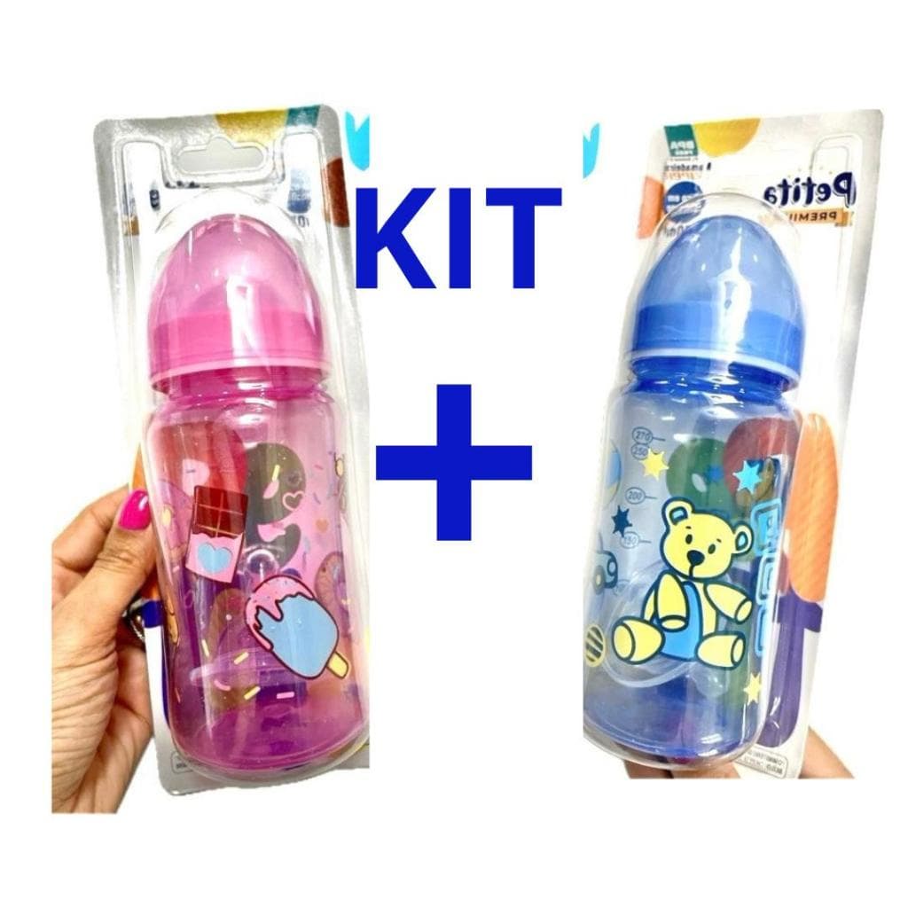 kit 2 Mamadeiras Petita 270 ml Bico Super Flamingo e Cupcake Barato Premium