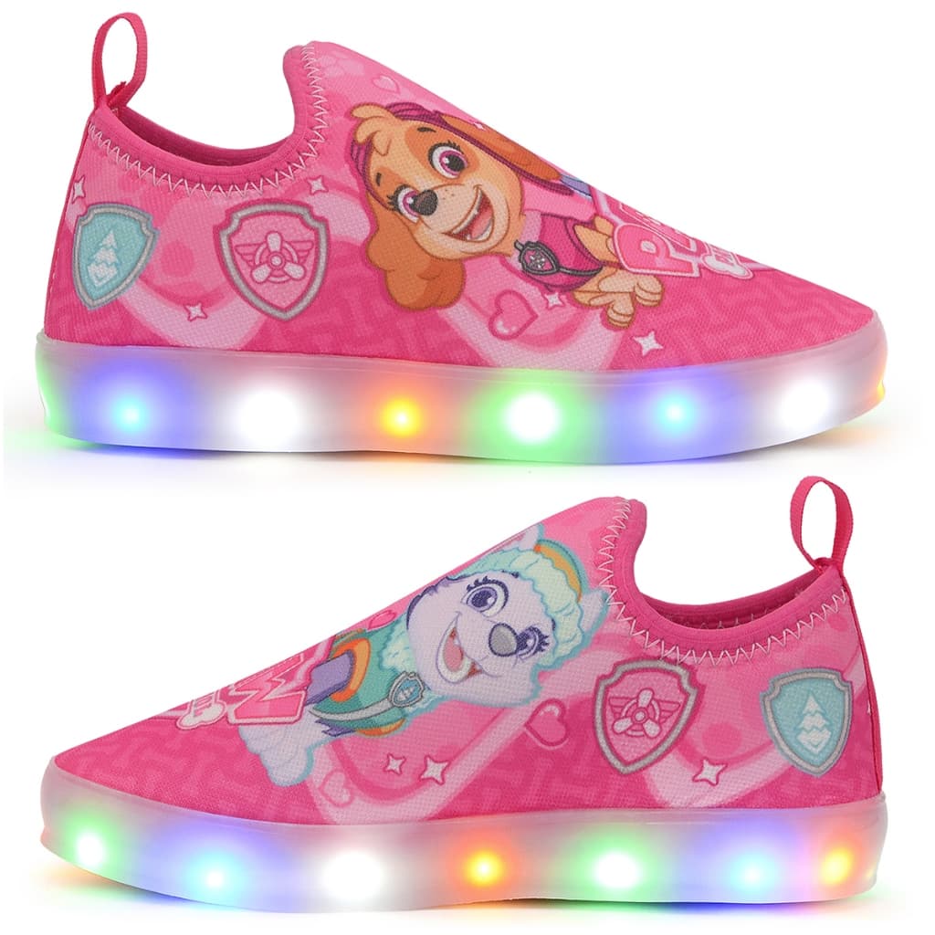 Tênis Infantil Led Fita Luzinha Personagens Patrulha Canina Feminino Menina Escolar Casual Calce fácil Confortavel