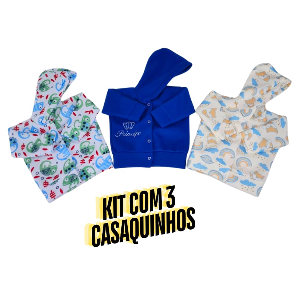 Casaquinho De Bebê  Inverno Soft Capuz-KIT COM 3 - Menino Menina