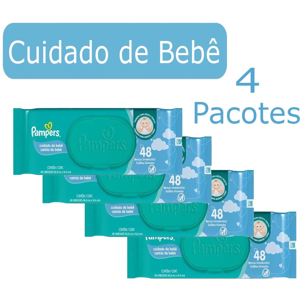Lenços Toalhas Umedecidas Limpeza Suave Cheirinho Cuidado de bebê Pampers kit com 4 pacotes