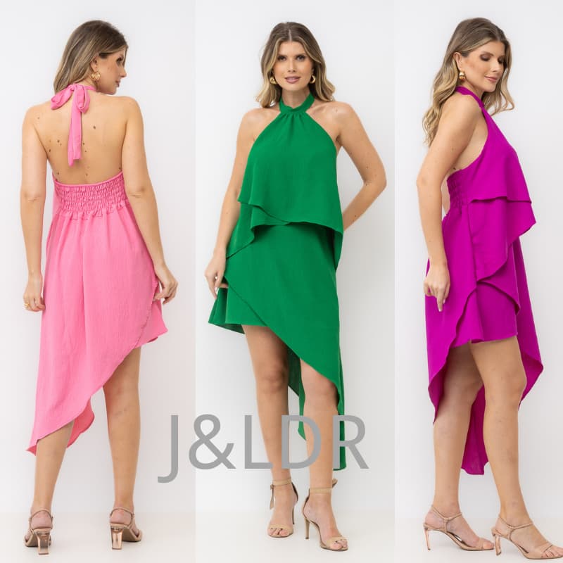 Vestido liso Vestido alongado com babados e amarração moda 2024 cod:2061
