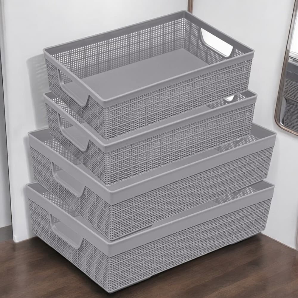 Kit 4 Cesto Organizador Cesto Grande em Plástico Multiuso para Banheiro Cozinha Sala 2 L 5,2 L