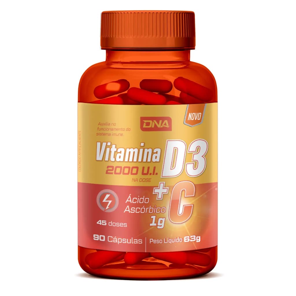 Vitamina D3 2.000ui + Vitamina C 1g 90 Cápsulas - Dna Suplementos