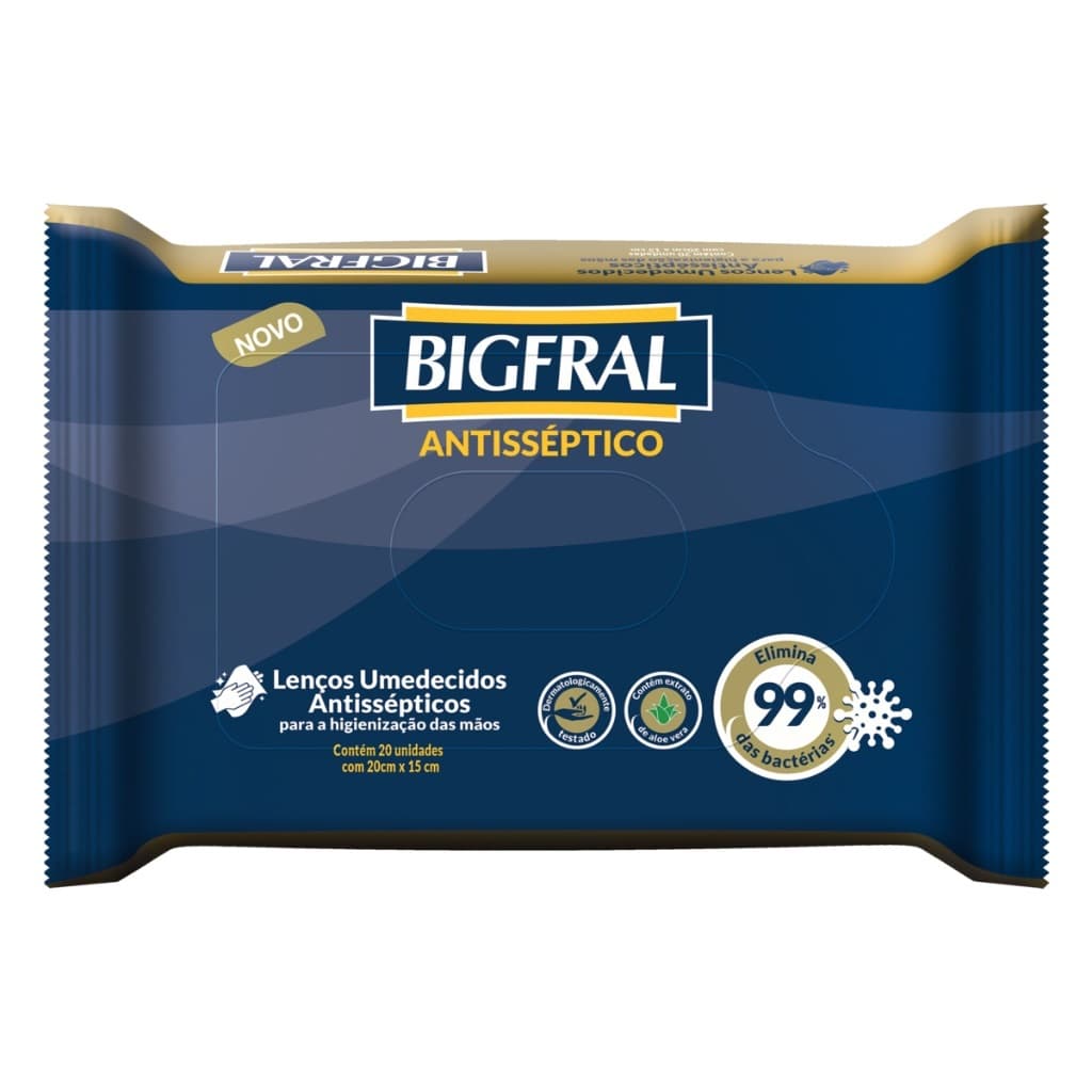 Toalhas umedecidas antissépticas BIGFRAL KIT 10 PACOTES c/20 unidades