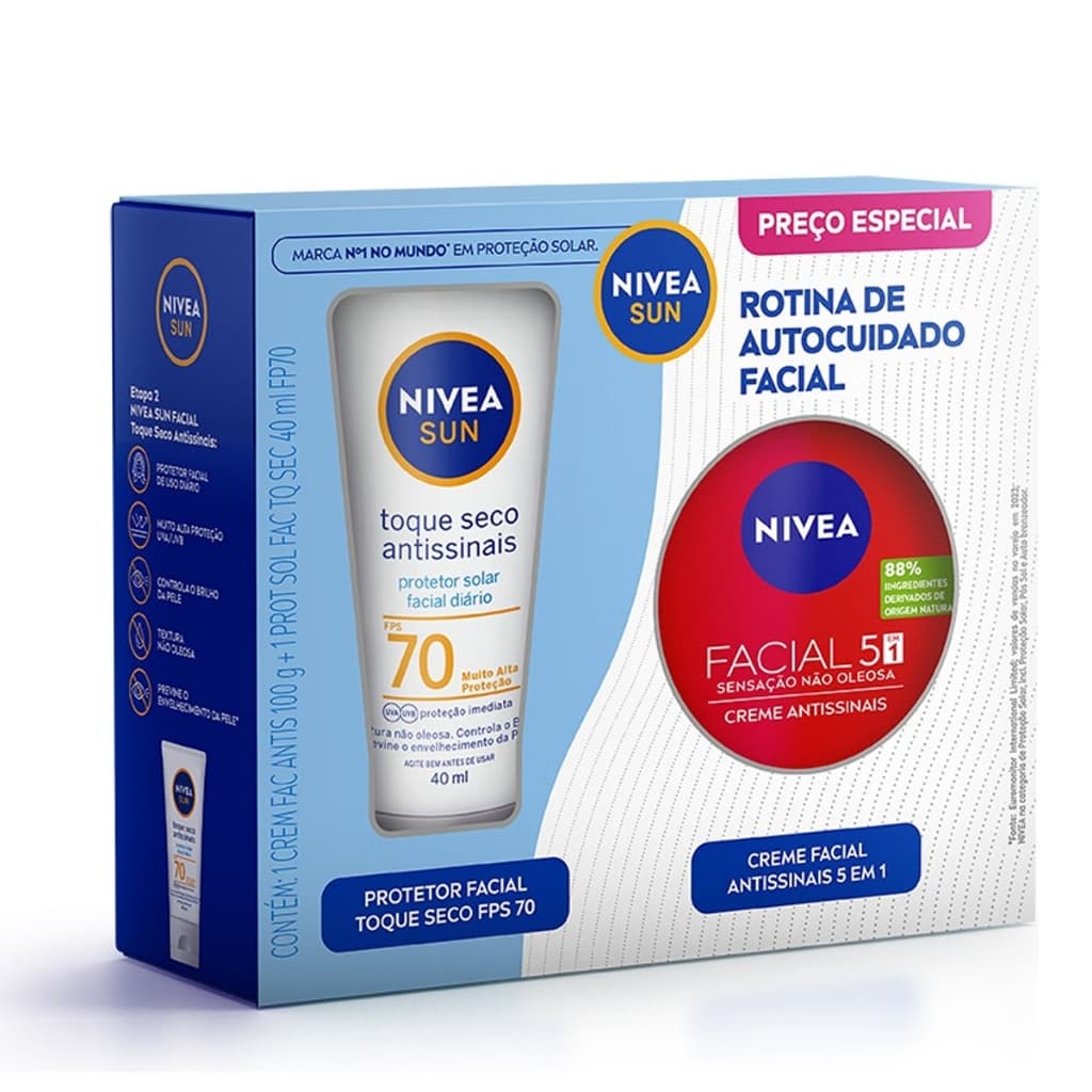 Kit Nivea Protetor Solar Toque Seco Fps70 + Creme Antissinais