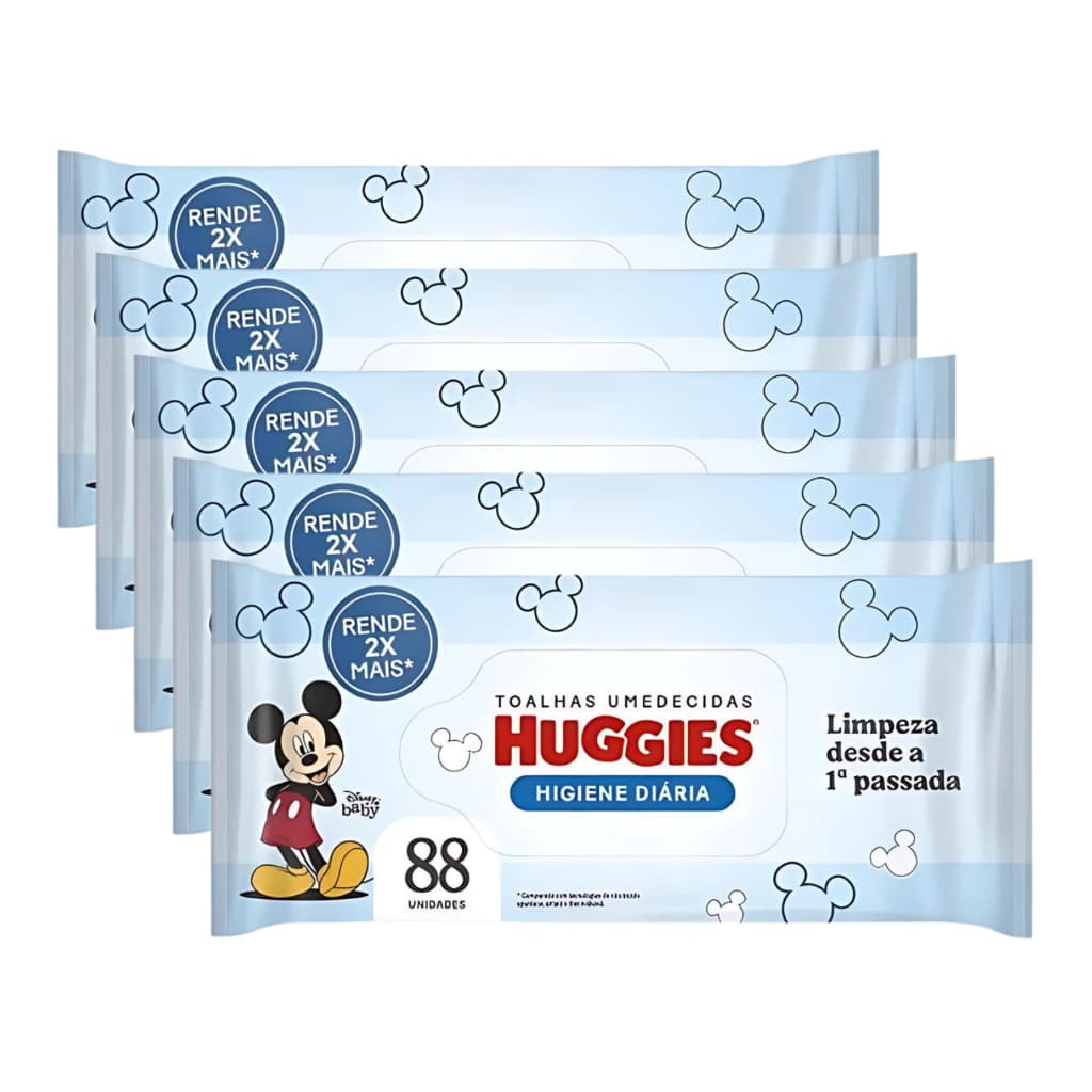 Kit com 5 pacotes de Lenço Toalhinhas Umedecidas Tripla Proteção Huggies 88 un