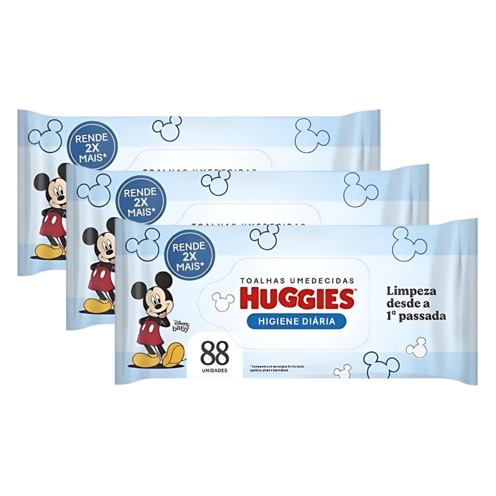 Kit 3x Lenço Umedecido Tripla Proteção Huggies 88 cada