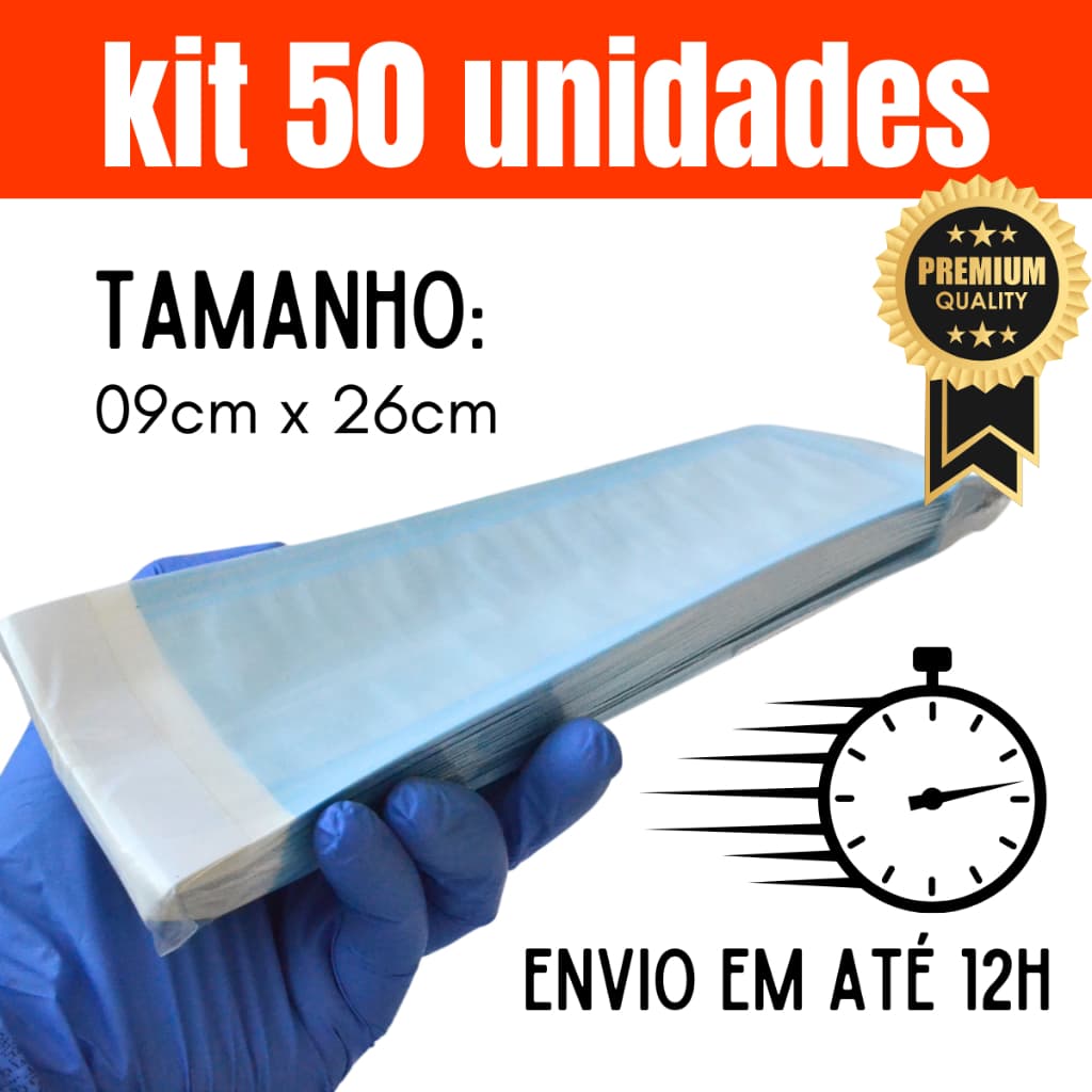 Kit 50 Envelopes para Esterilização em Autoclave - 9x26 - Hospflex