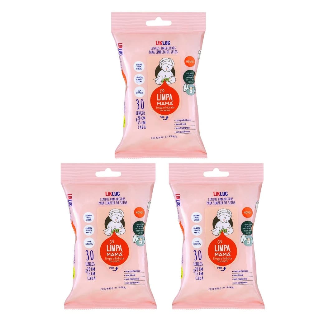 Kit com 3 Limpa Mamá Lenços Umedecidos para Higiene Dos Seios Likluc
