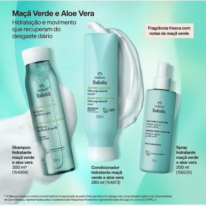 Natura Tododia Maçã Verde e Aloe Vera Shampoo 300ml + Condicionador 280ml ou Spray Hidratante 200ml **Lançamento
