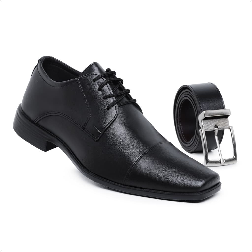 Kit Sapato Masculino Social Oxford de Amarrar Confortável para o Dia a Dia com Cinto Dupla Face