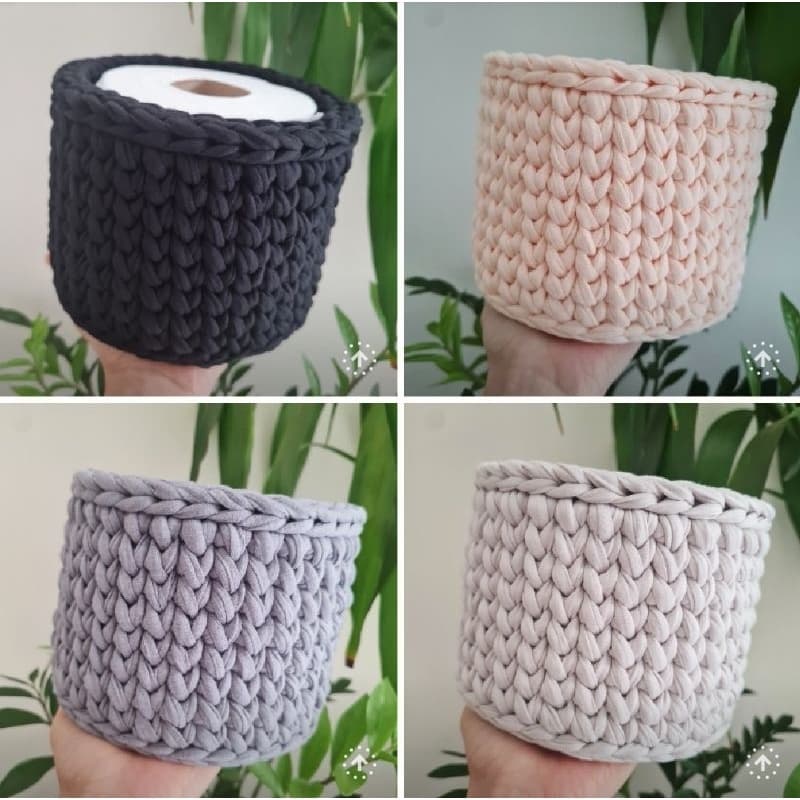Cesto multiuso croche porta papel higiênico organizador de mesa banheiro lavabo