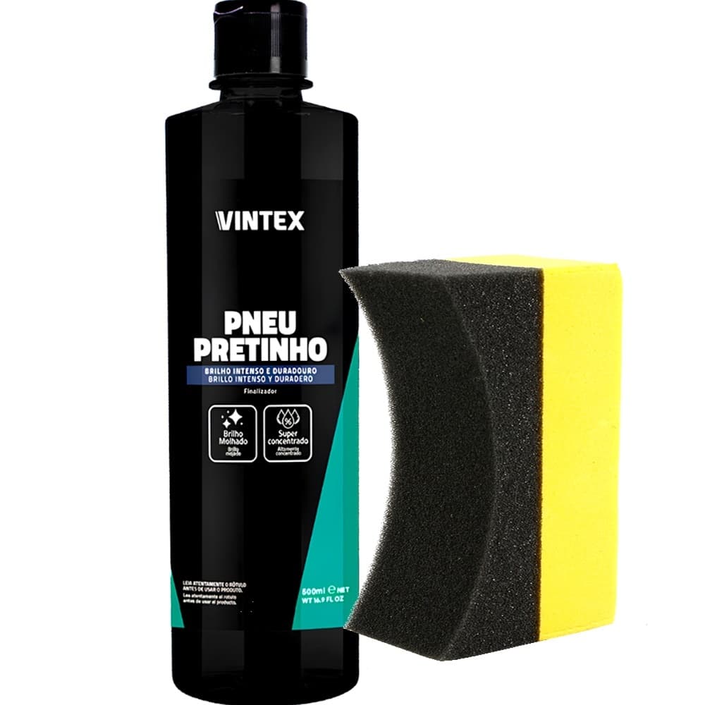 Kit Pneu Pretinho Vintex Vonixx Produto para Pneu Abrilhantador para Pneu de Moto Carro 500ml e Aplicador