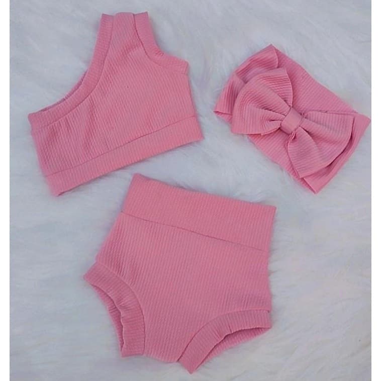Conj. 3 Peças - Blommer-Tecido Ana Ruga - Infantil Tapa Fraldas-Calcinha Bunda Rica-Verão. Menina.