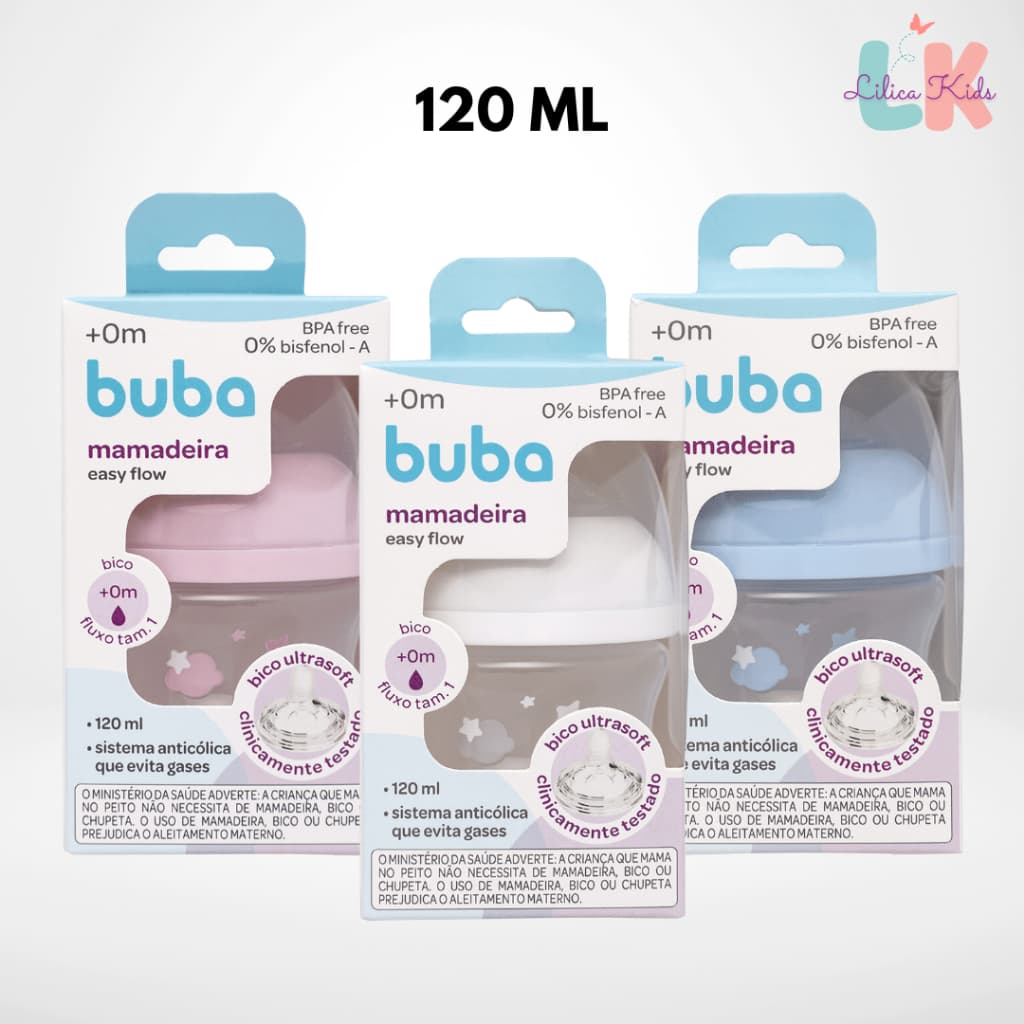 Mamadeira Buba Easy Flow Nuvem Anticólica 120 ml Rosa Branca ou Azul