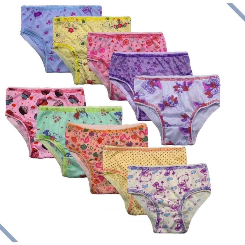 Kit 10 Calcinha Infantil Menina 1 a 8 anos Bebê Enxoval Tanga Criança 100% Algodão Tapa Fralda
