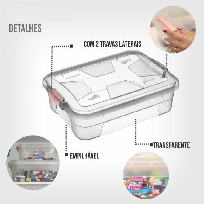 Caixas Organizadoras Multiuso Transparente Com Travas Escritorio Cozinha Sala Lavanderia