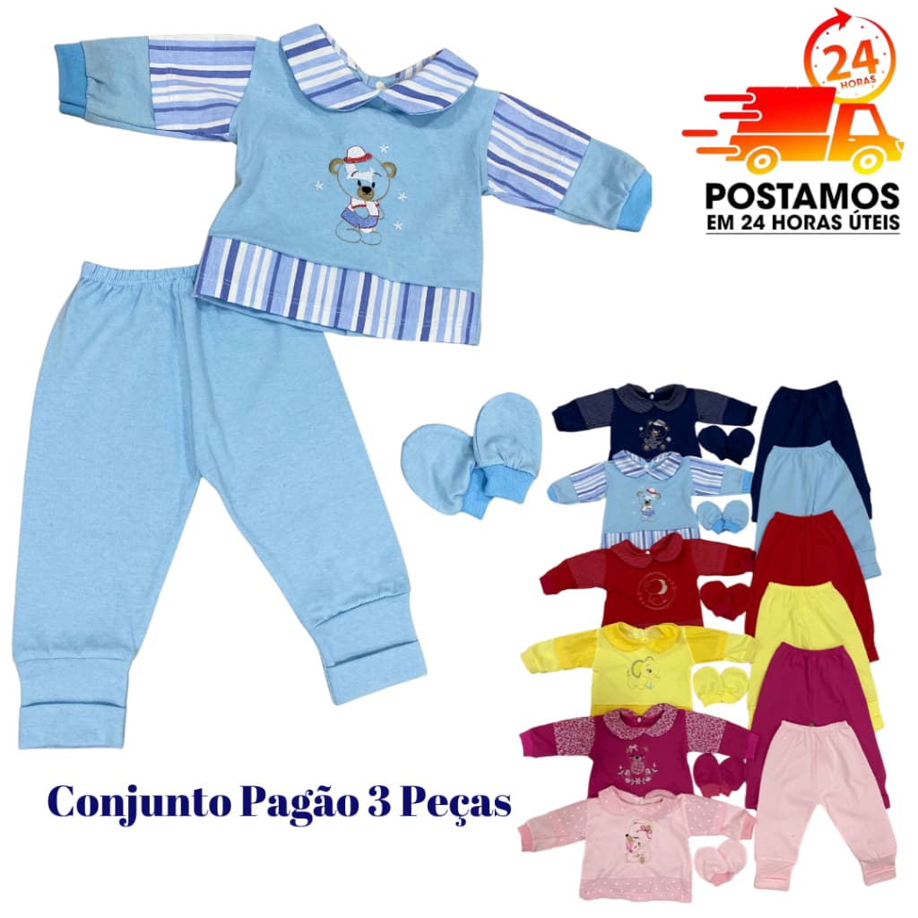 Conjunto Pagão 3 Peças Recém Nascido Menina Menino Kit Roupas Para Bebê