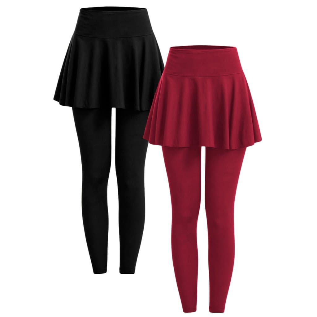 Kit 2 Calças Leggings Com Saia Suplex Fitness Cintura Alta Feminina Tapa Bumbum