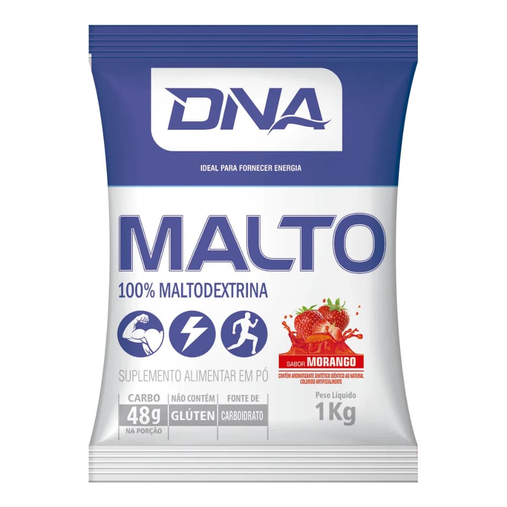 Malto Dextrina Rápida Absorção Pré Treino 1kg Sabor Morango - Dna Suplementos