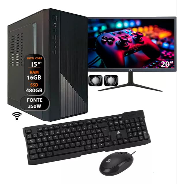 Computador Core I5 8°ger Ddr4 16gb Ssd 480gb 350w Monitor 20