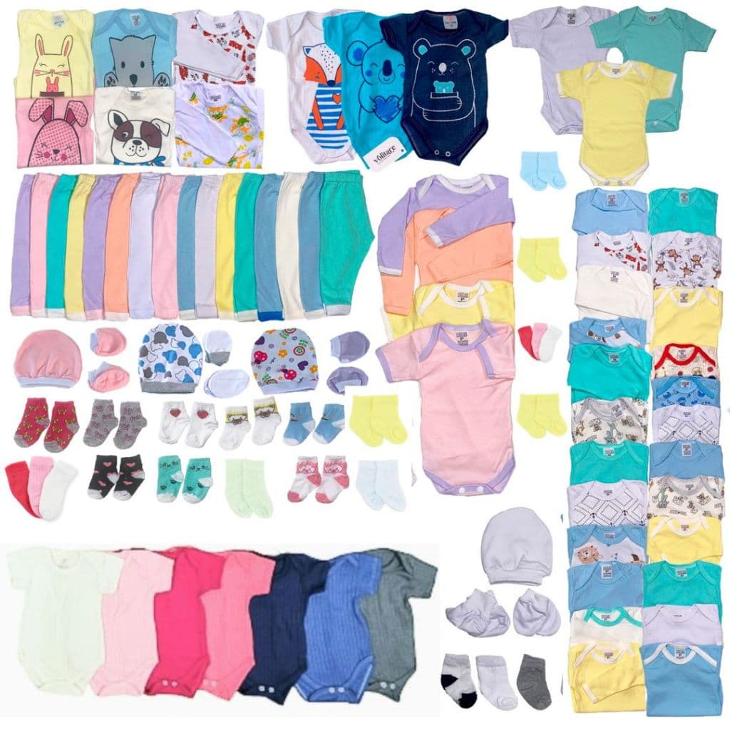 Kit 27 Peças Enxoval de Bebê Body Mijão Touca Meias Completo 100% Algodão