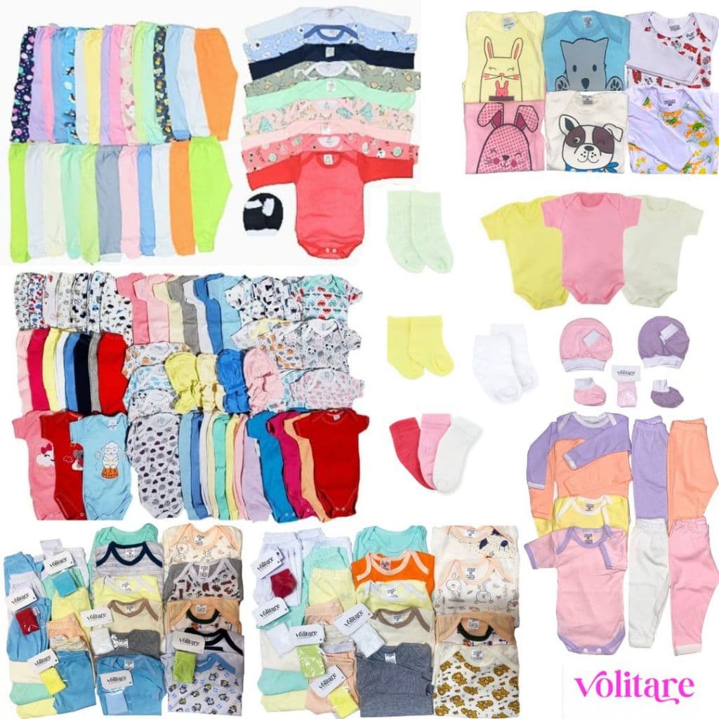 Kit 30 peças Enxoval Bebê Body Calça Touca Meias Luvas Super Completo 100% Algodão