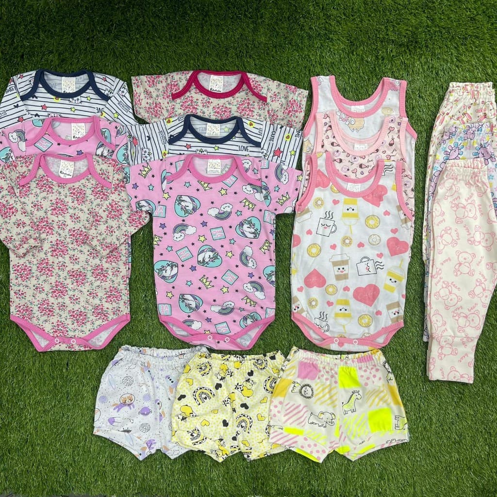 Body Bebê Feminino Manga Curta Longa Regata Calça Bermuda Tapa Fralda Estampado Peças Avulsas