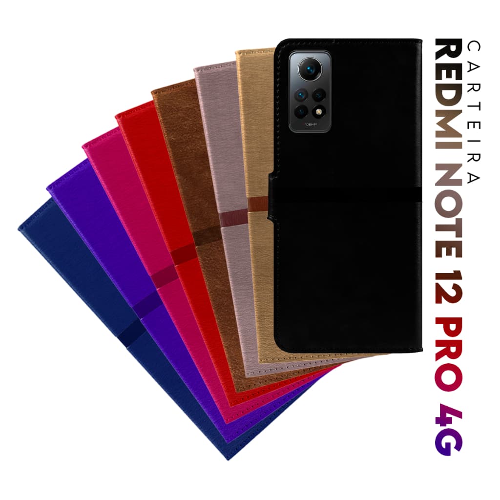 Capa Case Capinha Carteira Flip Cover Couro Sintético PRETA Para Xiaomi Redmi Note 12 Pro 4g tela 6.67 Cell in Power25