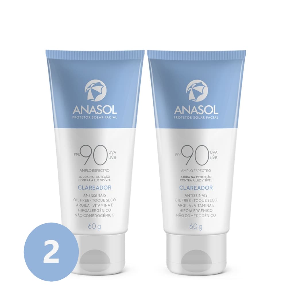 Kit 2 Anasol Creme Protetor Solar Facial Clareador FPS 90 60g
