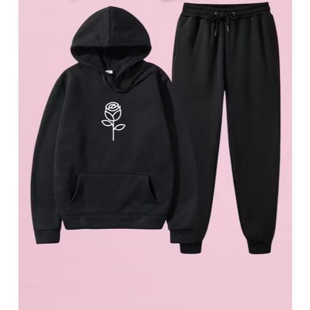 Conjunto Moletom Canguru Minimalista Flor Calça Jogger Unissex