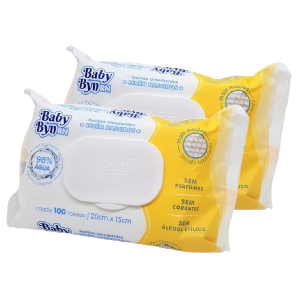 Kit 2 Toalha Umedecida Recém Nascido RN Sem Álcool Baby Byn - 200 Unidades