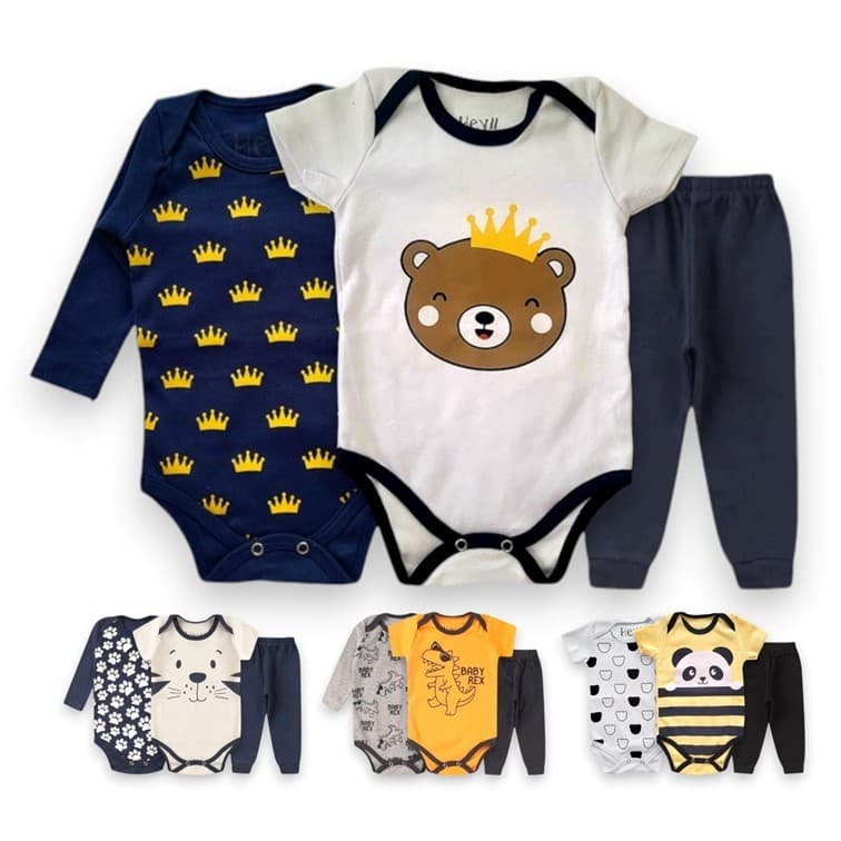 Kit Body Bebê 3 Peças Suedine Menino, roupas para bebê, Conjunto de Bebê Tamanho RN ao GG
