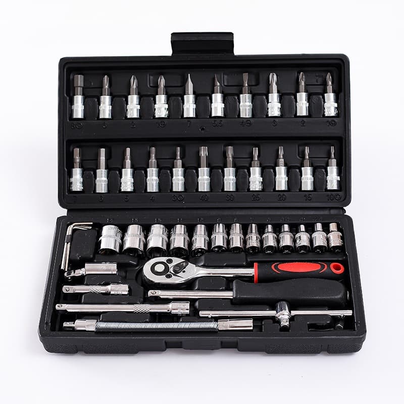 Preto 46 Peças Maleta Completa Linha Premium Kit Chaves Jogo Catraca Reversível Com Soquetes