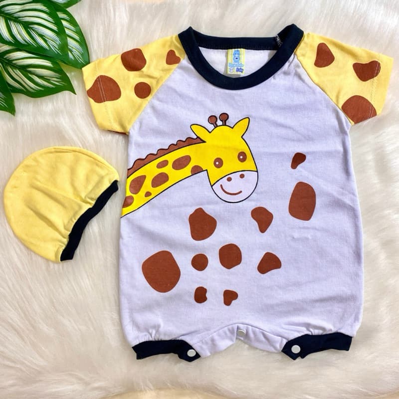 Kit macacão safari de bebê menino + touca roupa verão macacão bebê recém nascido enxoval Girafa