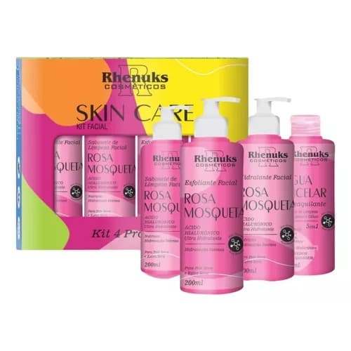 Kit Tratamento Facial Skin Care Rosa Mosqueta 4 pçs – Anti-Idade, Oleosidade e Manchas | Rhenuks